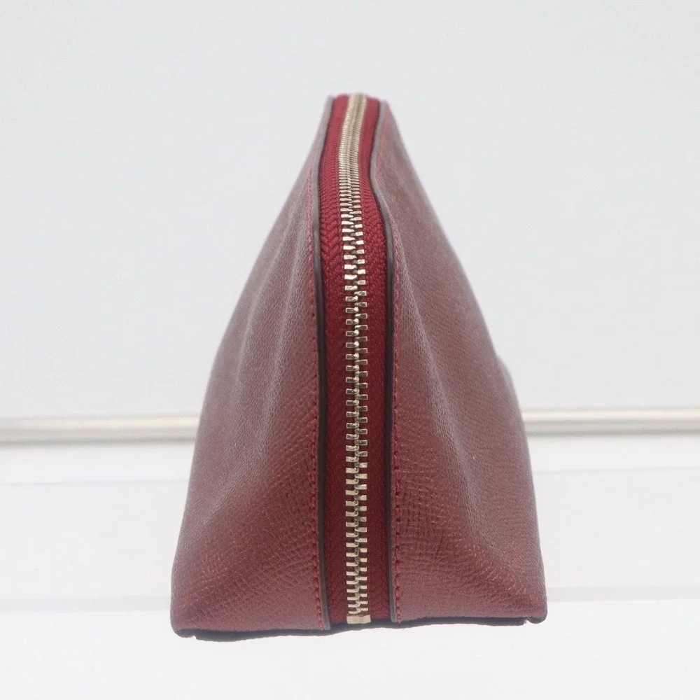 Coach Metallic Burgundy Crossgrain Leather Cosmetic Case Makeup Bag Gold Logo